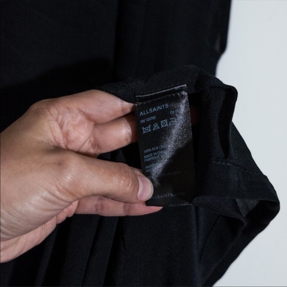 All Saints Silk Women's Size 4 Pleated Draped Black Anson Nui Dress Whimsigoth - Picture 8 of 8